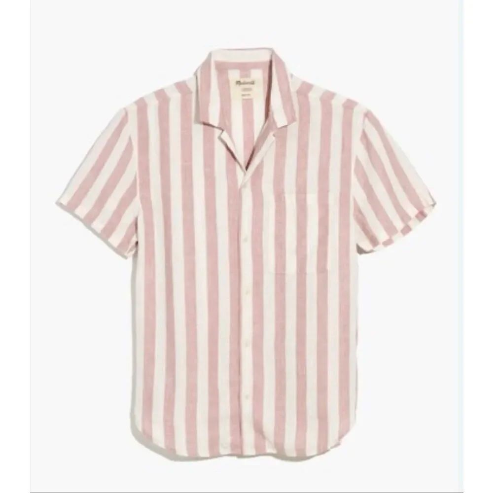 Madewell Easy Fit Button Down | Pink and White in Small